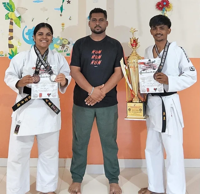 Two students of MES College Arvind Pal (SYBA) and Sanchita Patil (SYBCOM) were part of Goa Karate Team that won the 8th All India National Karate Championship held in Mumbai.
Sanchita Patil won Silver medal in Kata and Bronze Medal in Kumite.
Arvind Pal won Bronze Medal in Kumite. #karate #karatechampions #mescollegegoa #mesvasantjoshicollege #goa