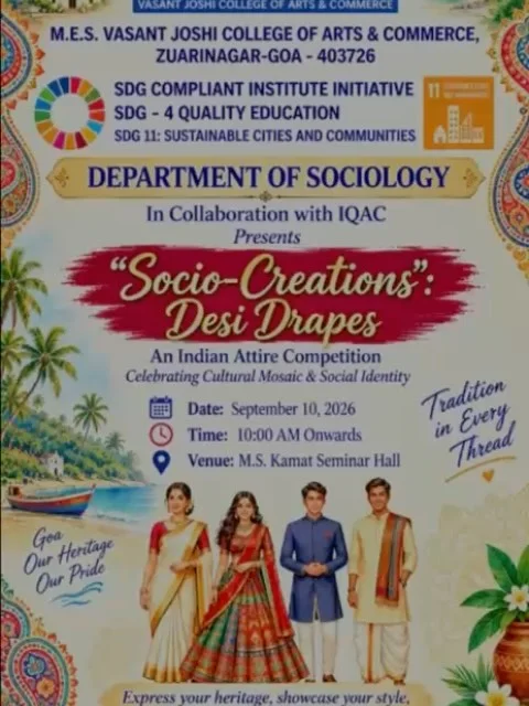 The Department of Sociology organized “Socio Creations: Desi Drapes,” an Indian attire competition celebrating cultural diversity and social identity. #sociology #mescollege #mescollegegoa #southgoa #sociocreations